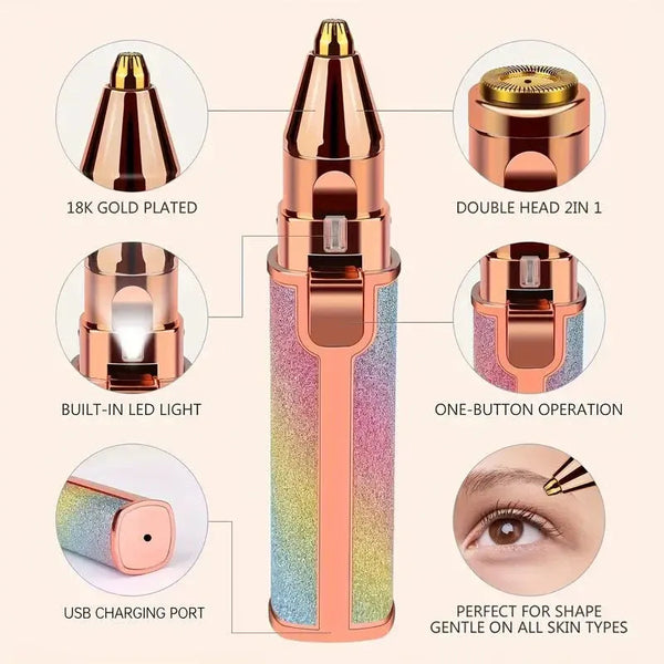 2 in 1 Electric Women's Eyebrow Trimmer and Facial Hair Remover Painless Lips Eyebrow Trimmer and Shaver